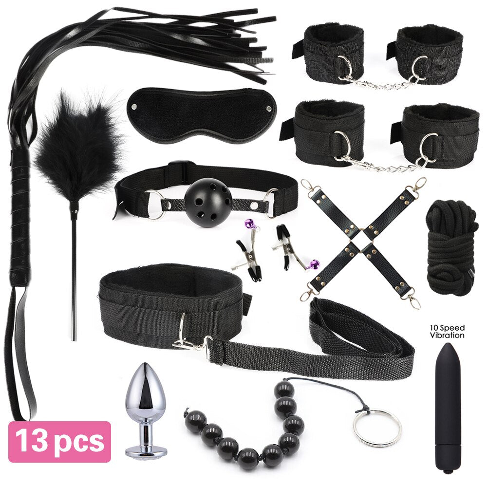 13pcs/set SM Bondage Restraint G Spot Vibrators Adult Game Props Women Sex Toy Noylon Handcuffs Clit Stimulator Adult Sex Shop - buysextoyth