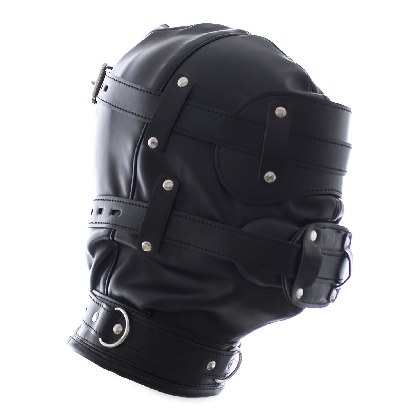 Black Leather BDSM Head Hood with Removable Blindfold And Dildos Mouthpiece Gag - Adult Sex Toy. SM Bondage Accessories Valentine'S Day Gift - buysextoyth