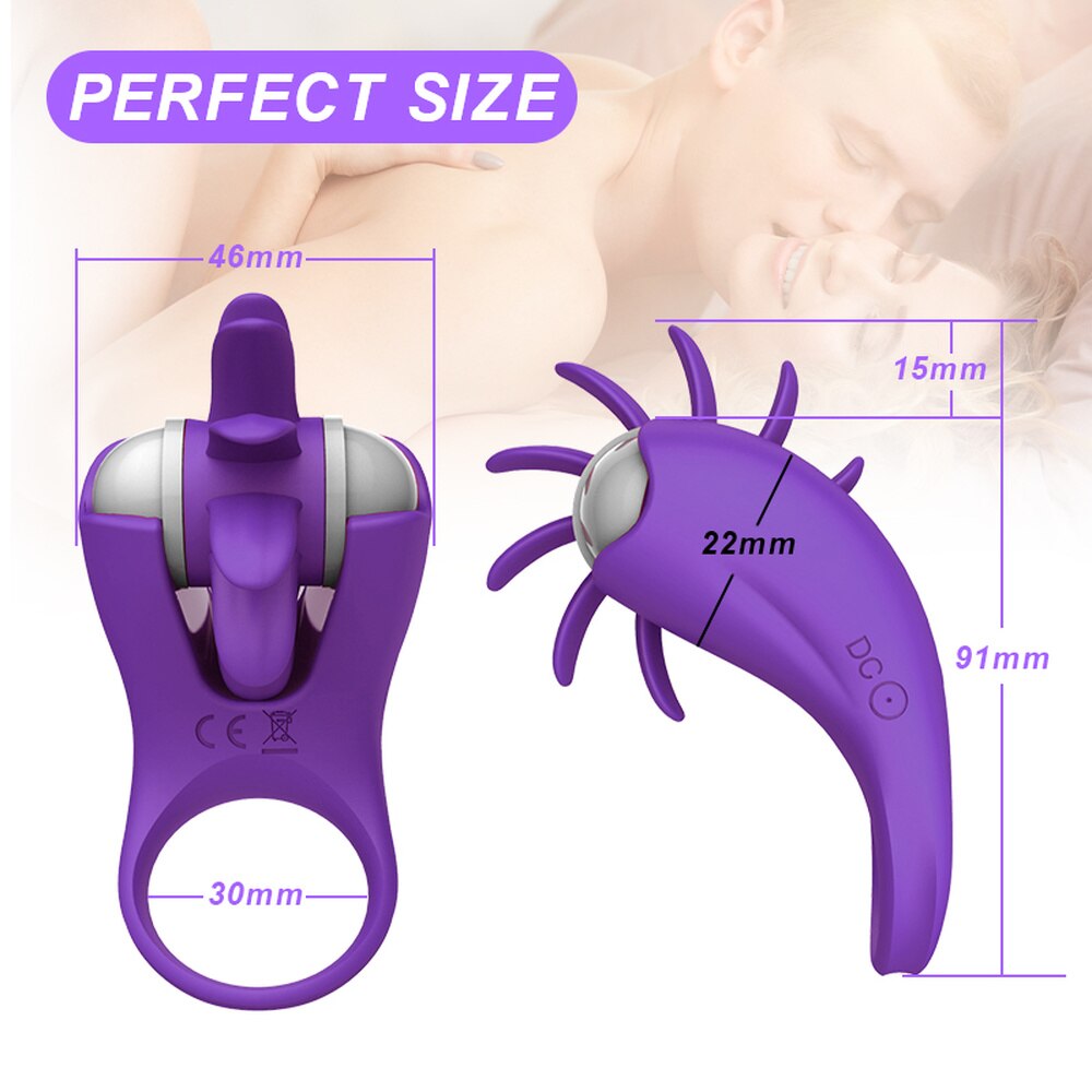 คู่หุ้นแหวนอวัยวะเพศชาย Delay Lock Sperm Vibrator ลิ้นเลีย G จุดกระตุ้นช่องคลอด Clit Stimulator Orgasm ล็อคชาย - buysextoyth