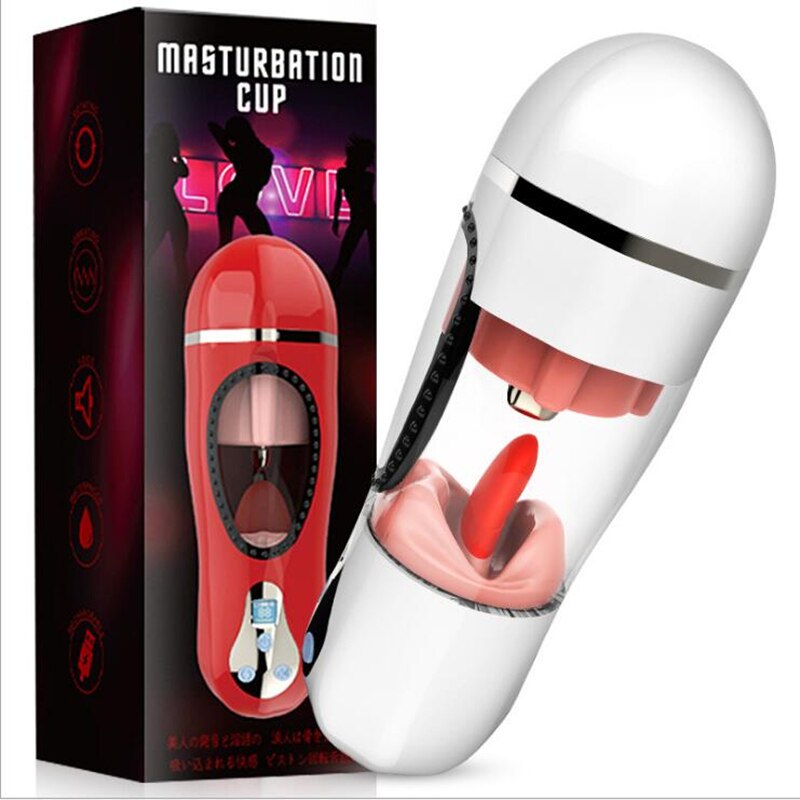 อมควยลิ้นเลียชาย Masturbator Vibrator สำหรับผู้ชายอัตโนมัติ Oral Deep Throat ช่องคลอด Masturbator ถ้วยความร้อนชายของเล่น - buysextoyth