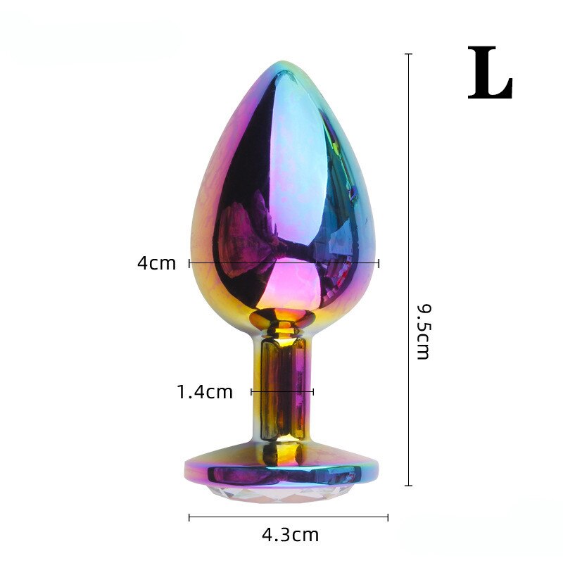 Rose Gold Rainbow Heart Shape Crystal Metal Anal Beads Butt Plug Jewelry Ass Small Medium Size Set Sex Toy for Female Male M-21 - buysextoyth