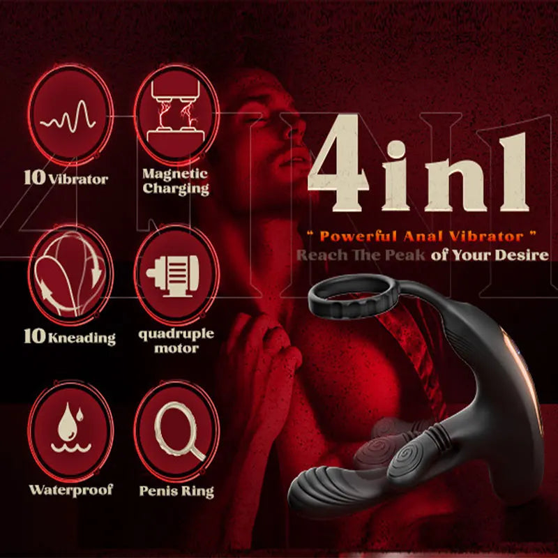 3 in 1 360° Circular Kneading Anal Vibrator Male Prostate Massager with Cock Ring Butt Plug L-Shaped Adult Sex Toys for Men 18 - buysextoyth