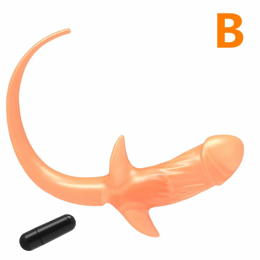 TPE with Vibrator Dog Tail Butt Plug Puppy Tail Anal Plug Toys G-spot Stimulator Erotic Adult Toys Slave Women Tail Gay Sex Toys - buysextoyth