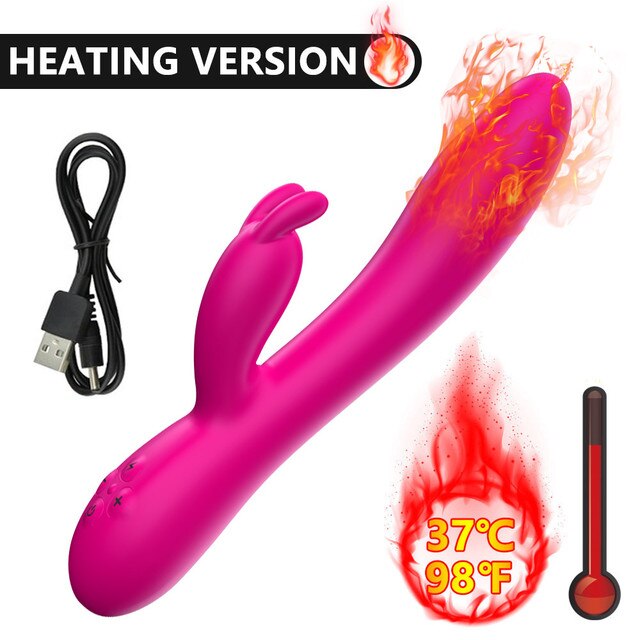 USB Charging Heating AV Rabbit Dildo Vibrator Vagina Clitoris Stimulator G-Spot Adult Game Sex Toys for Women Female Masturbator - buysextoyth