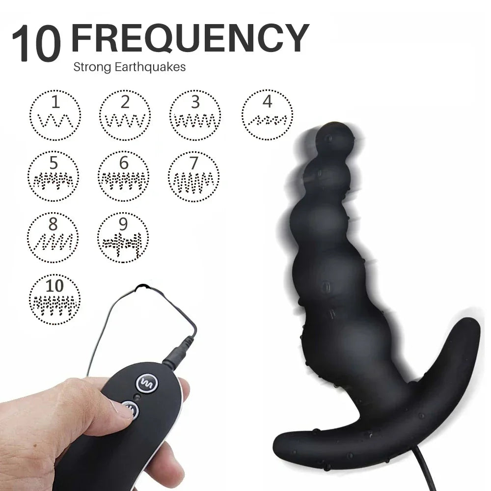 10 Frequency Vibrating Prostate Massager Anal Plug Vibrator Beads Butt Sex Toys Waterproof Powerful Wired For Men Couples - buysextoyth