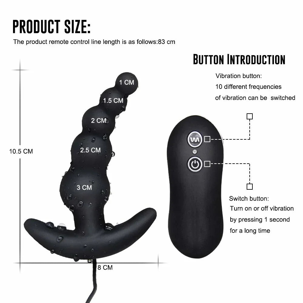 10 Frequency Vibrating Prostate Massager Anal Plug Vibrator Beads Butt Sex Toys Waterproof Powerful Wired For Men Couples - buysextoyth