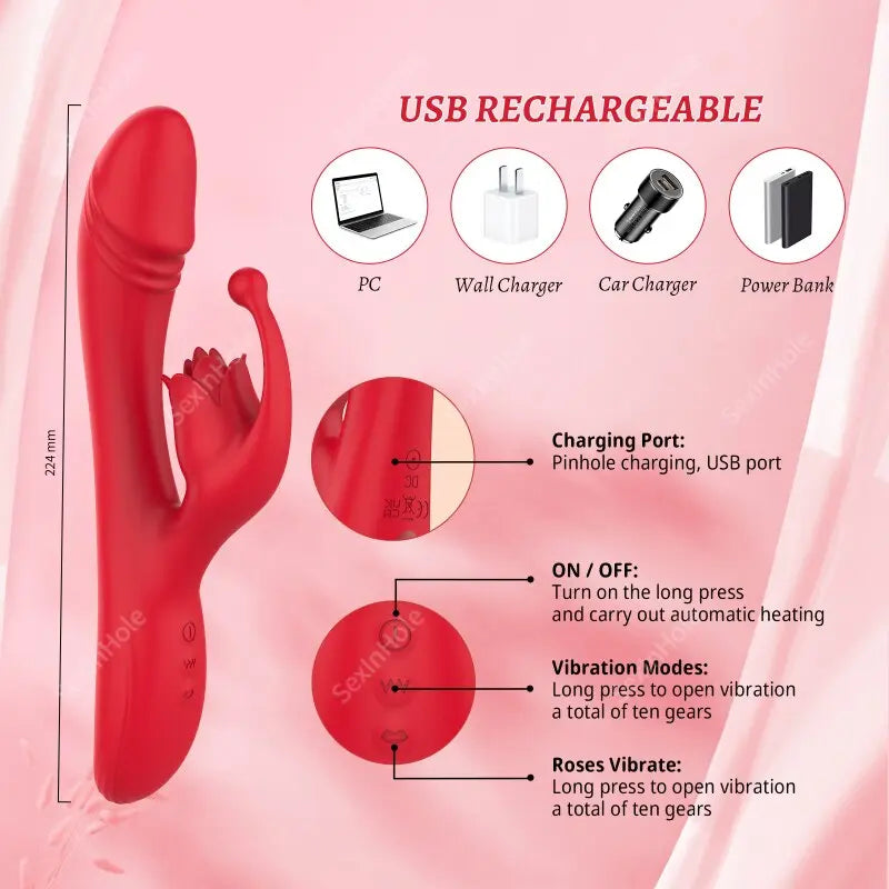 10โหมด G-Spot Rose สำหรับผู้หญิง Dildo Clitoris ลิ้นเซ็กซ์ทอยหญิงสินค้า Stimulator สั่นไข่ผู้ใหญ่ของเล่นผู้หญิง18 - buysextoyth