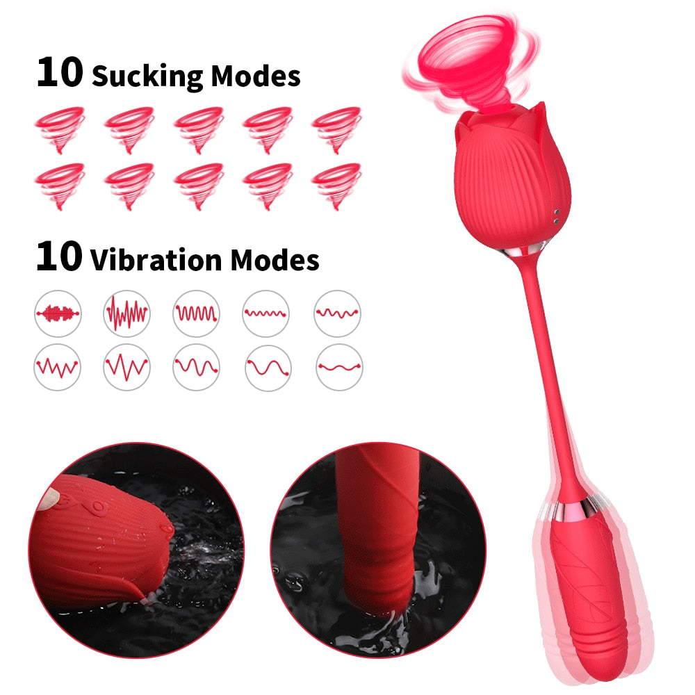 Rose Clitoral Sucking Vibrator with Vibrating Egg Vaginal Anal Stimulator Breast Nipple Massager Oral Sex Toy for Women - buysextoyth