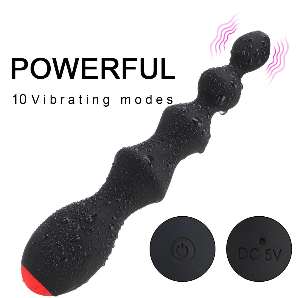 10 Speeds Prostate Massager Anal Beads Vibrator Vibrating Butt Plug Clitoris Stimulator Sex Toy for Women Men - buysextoyth