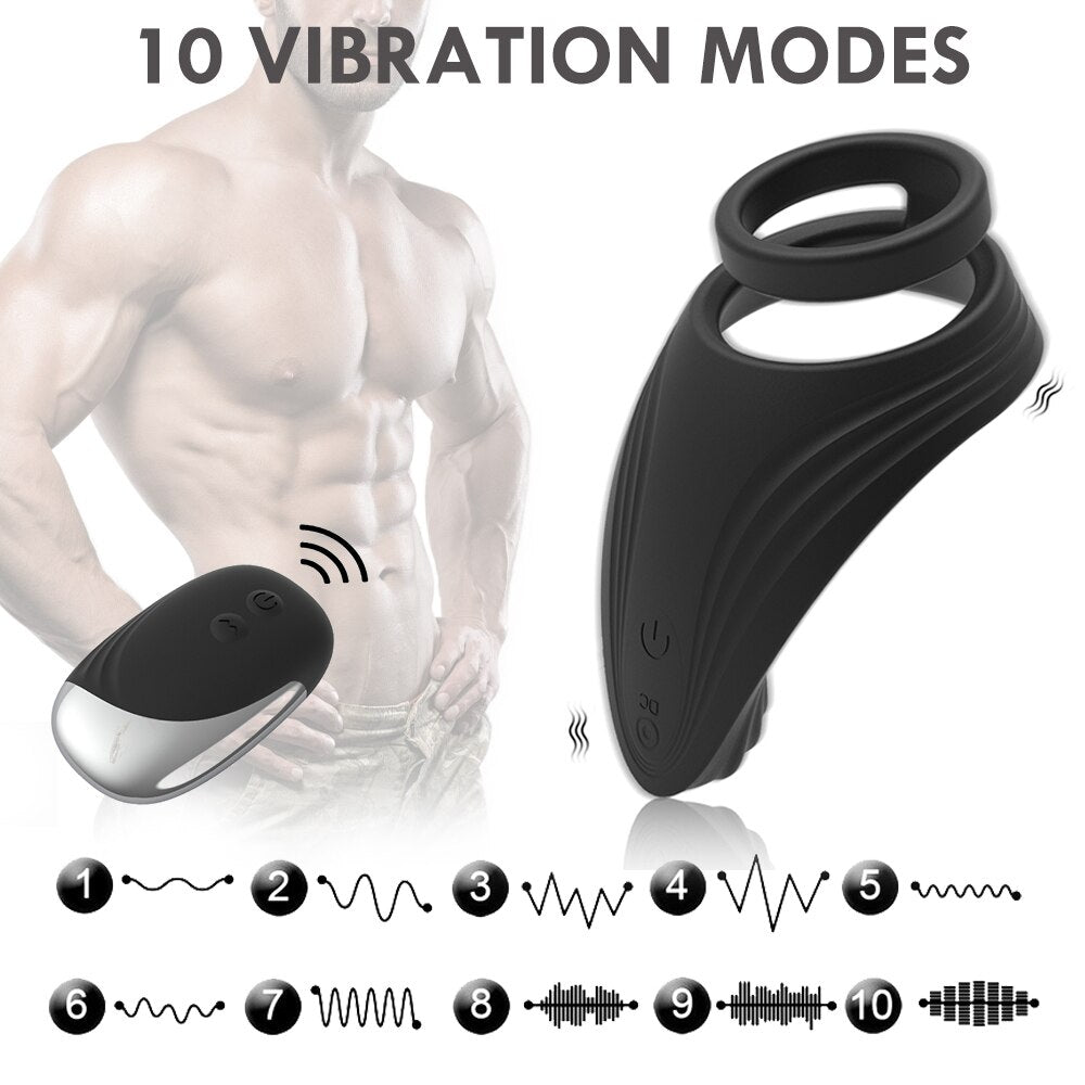 10โหมดอวัยวะเพศชายแหวน Vibrators รีโมทคอนโทรลคู่แหวนนวด Clitoris Perineum กระตุ้น Penisring เพศของเล่นสำหรับผู้ชาย - buysextoyth