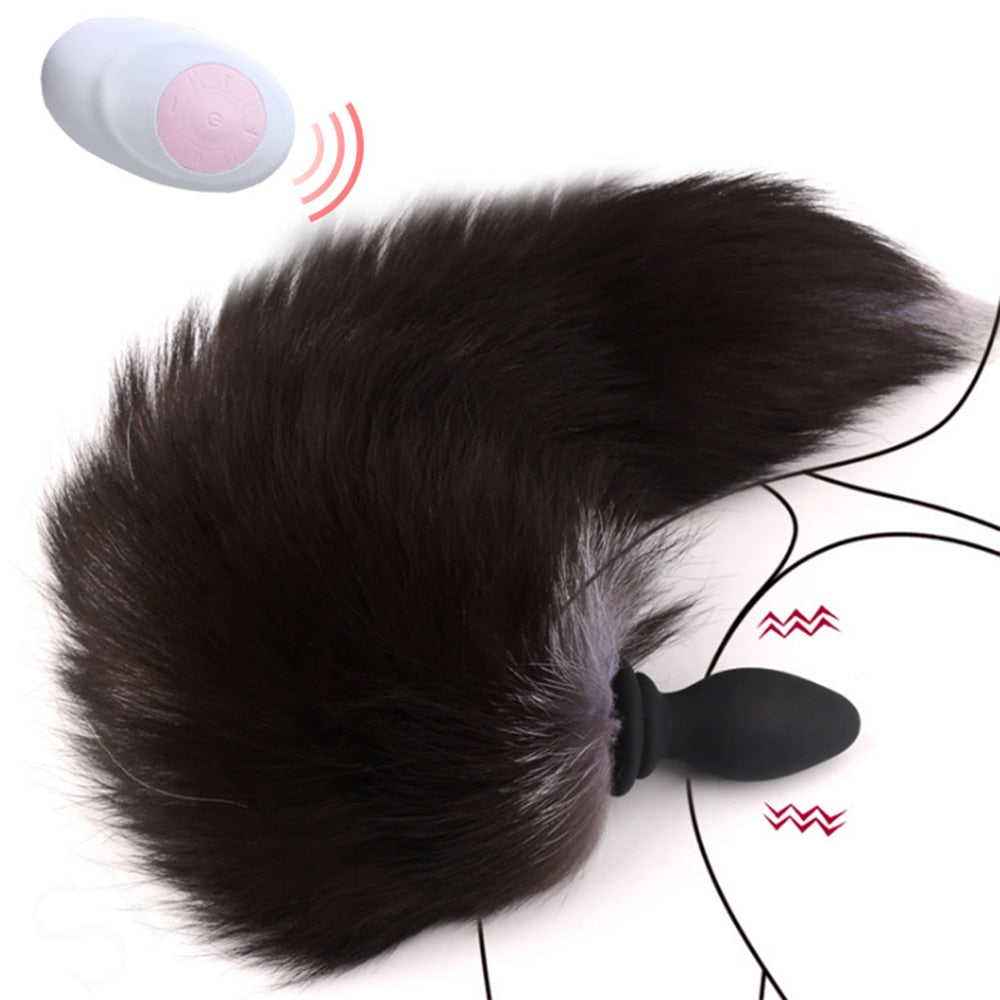 10-frequency Remote Control Anal Plug Vibrator with Fox Tail Silicone Butt Plug Adult Game Prostate Massager Sex Toy for Couples - buysextoyth