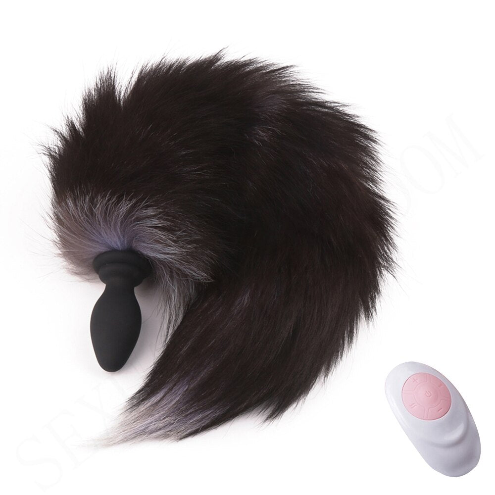10-frequency Remote Control Anal Plug Vibrator with Fox Tail Silicone Butt Plug Adult Game Prostate Massager Sex Toy for Couples - buysextoyth