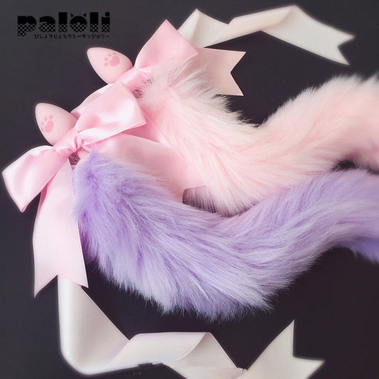 100%Handmade Lovely Japanese Soft Fox Tail Bow Silicone Butt Anal Plug Erotic Cosplay Accessories Adult Sex Toys for Couples - buysextoyth