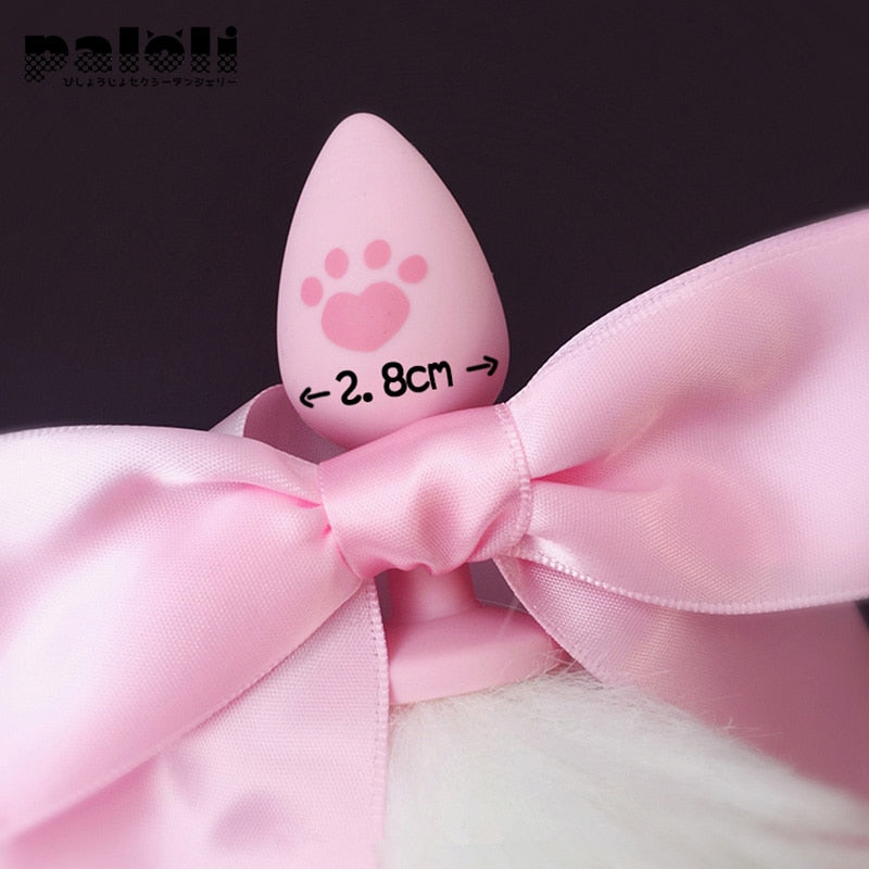 100%Handmade Lovely Japanese Soft Fox Tail Bow Silicone Butt Anal Plug Erotic Cosplay Accessories Adult Sex Toys for Couples - buysextoyth