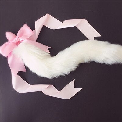 100%Handmade Lovely Japanese Soft Fox Tail Bow Silicone Butt Anal Plug Erotic Cosplay Accessories Adult Sex Toys for Couples - buysextoyth