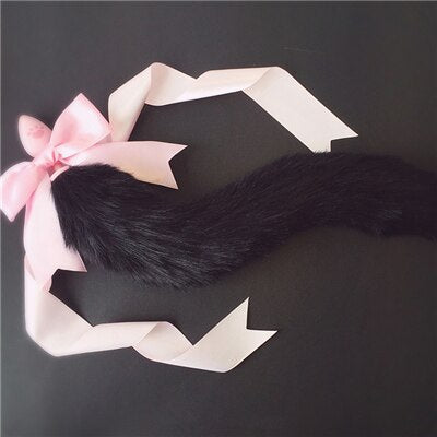 100%Handmade Lovely Japanese Soft Fox Tail Bow Silicone Butt Anal Plug Erotic Cosplay Accessories Adult Sex Toys for Couples - buysextoyth