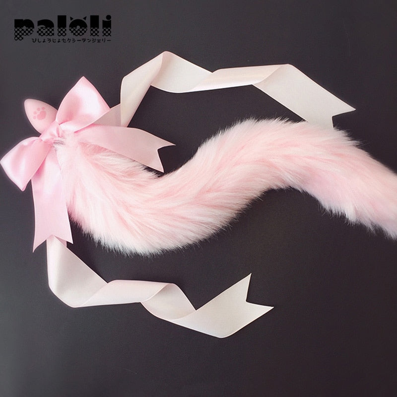100%Handmade Lovely Japanese Soft Fox Tail Bow Silicone Butt Anal Plug Erotic Cosplay Accessories Adult Sex Toys for Couples - buysextoyth