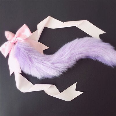 100%Handmade Lovely Japanese Soft Fox Tail Bow Silicone Butt Anal Plug Erotic Cosplay Accessories Adult Sex Toys for Couples - buysextoyth