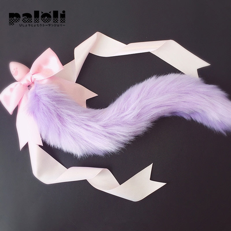 100%Handmade Lovely Japanese Soft Fox Tail Bow Silicone Butt Anal Plug Erotic Cosplay Accessories Adult Sex Toys for Couples - buysextoyth