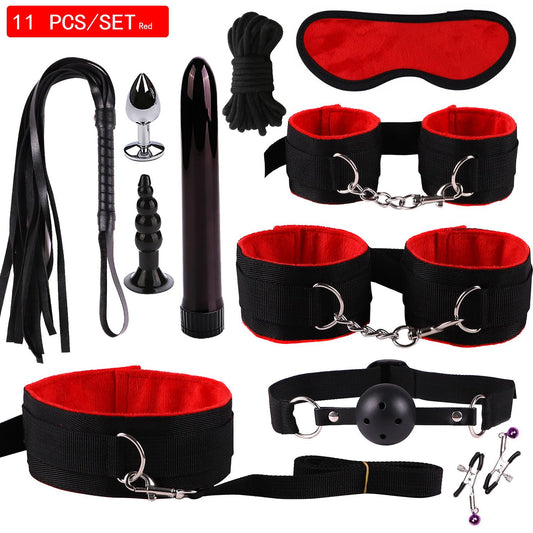 11PCS Set Leather Sex Toys for Adult Game Erotic BDSM Sex Kits Bondage Handcuffs Sex Game Whip Gag SM Bdsm Toys Nipple Clamps - buysextoyth