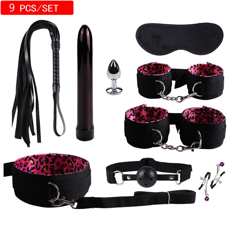 11PCS Set Leather Sex Toys for Adult Game Erotic BDSM Sex Kits Bondage Handcuffs Sex Game Whip Gag SM Bdsm Toys Nipple Clamps - buysextoyth
