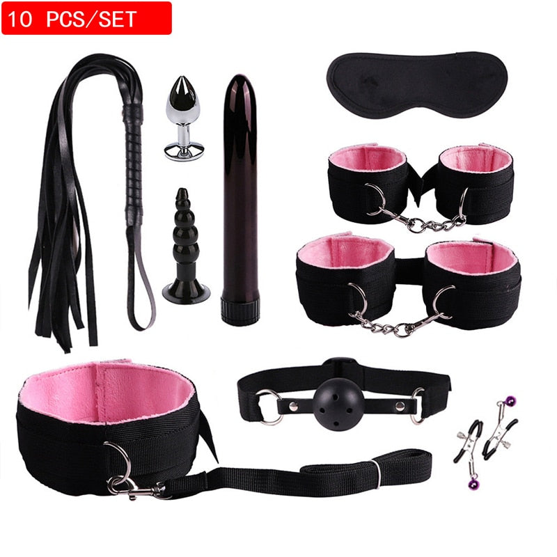 11PCS Set Leather Sex Toys for Adult Game Erotic BDSM Sex Kits Bondage Handcuffs Sex Game Whip Gag SM Bdsm Toys Nipple Clamps - buysextoyth