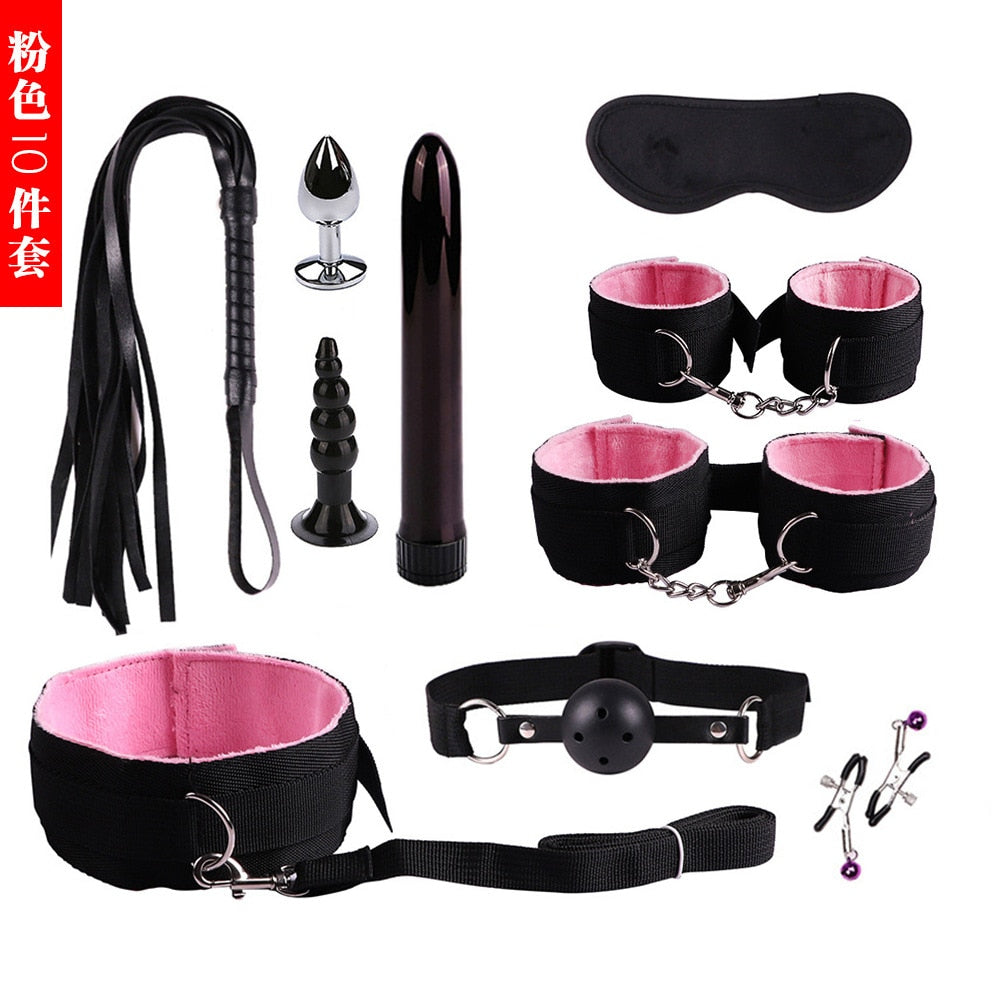 11PCS Set Leather Sex Toys for Adult Game Erotic BDSM Sex Kits Bondage Handcuffs Sex Game Whip Gag SM Bdsm Toys Nipple Clamps - buysextoyth