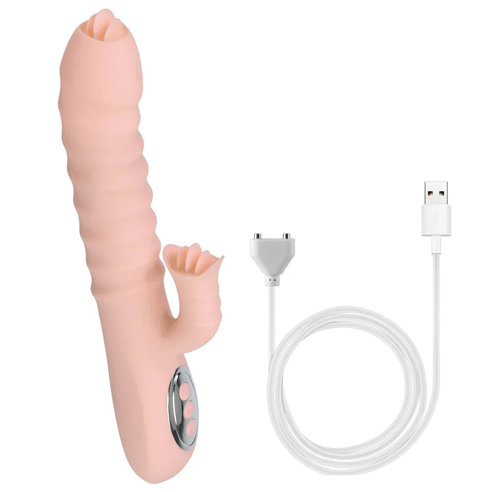 12 Vibration 5 Telescopic Modes Vagina G Spot Massager Heated Dildo Tongue Licking Vibrator Clitoris Stimulator - buysextoyth