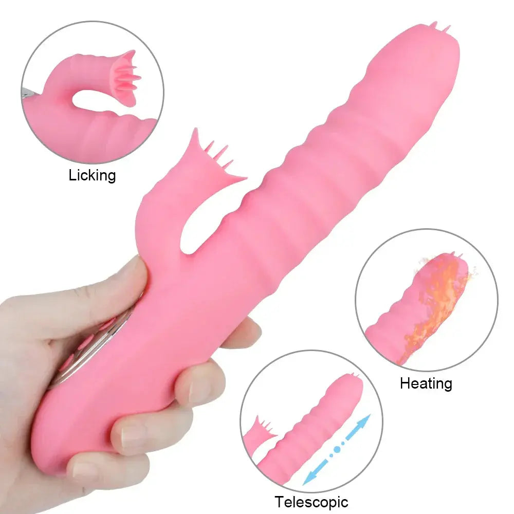 12 Vibration 5 Telescopic Modes Vagina G Spot Massager Heated Dildo Tongue Licking Vibrator Clitoris Stimulator - buysextoyth