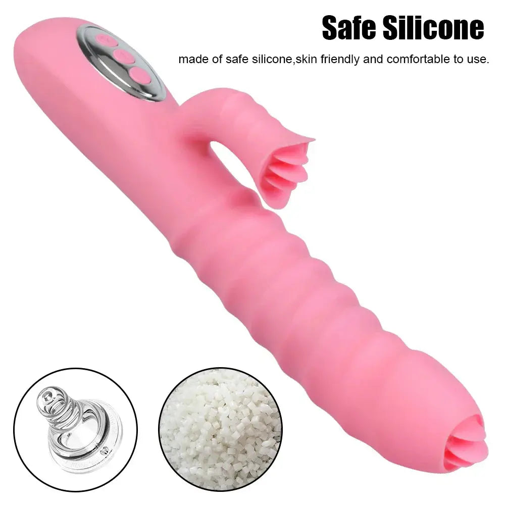 12 Vibration 5 Telescopic Modes Vagina G Spot Massager Heated Dildo Tongue Licking Vibrator Clitoris Stimulator - buysextoyth