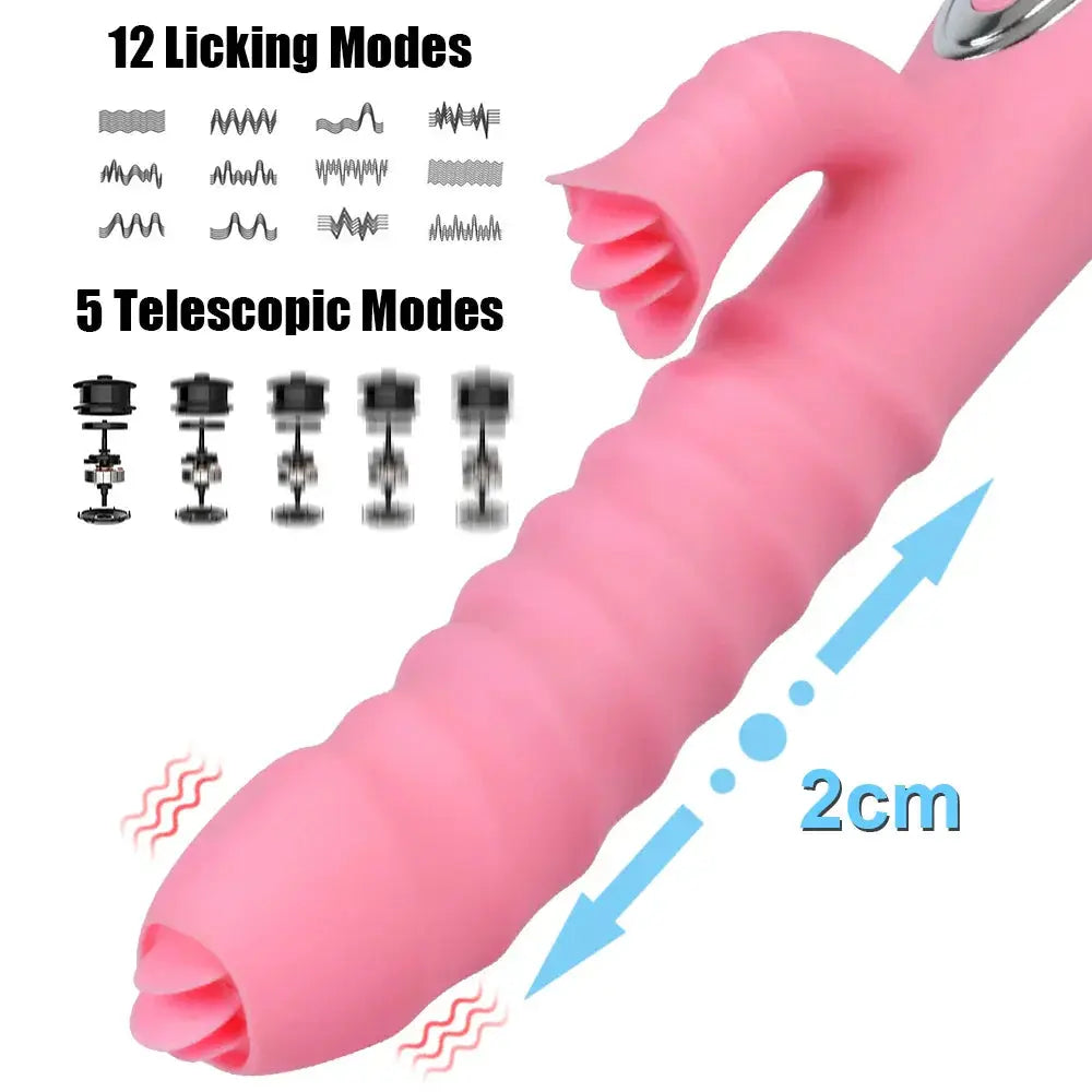 12 Vibration 5 Telescopic Modes Vagina G Spot Massager Heated Dildo Tongue Licking Vibrator Clitoris Stimulator - buysextoyth