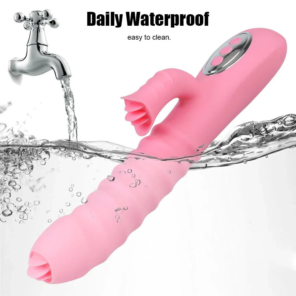 12 Vibration 5 Telescopic Modes Vagina G Spot Massager Heated Dildo Tongue Licking Vibrator Clitoris Stimulator - buysextoyth