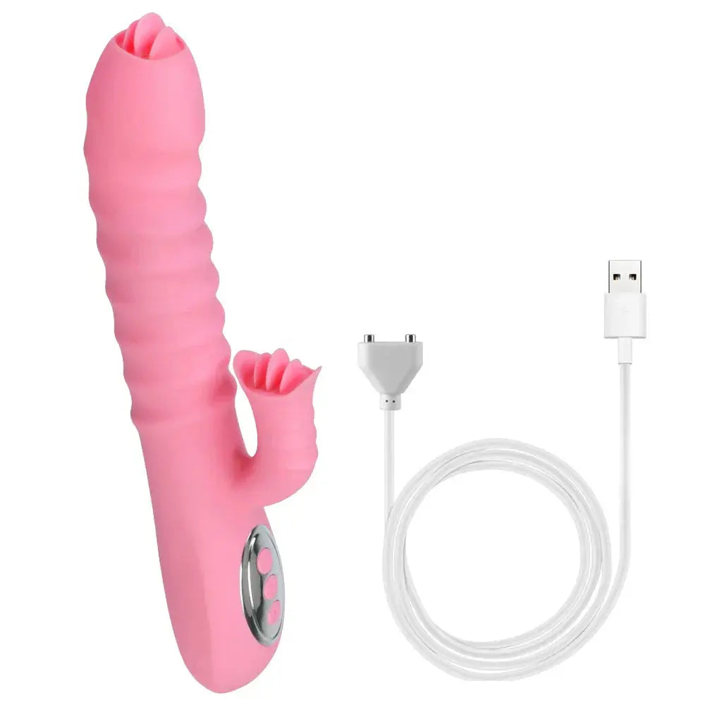 12 Vibration 5 Telescopic Modes Vagina G Spot Massager Heated Dildo Tongue Licking Vibrator Clitoris Stimulator - buysextoyth