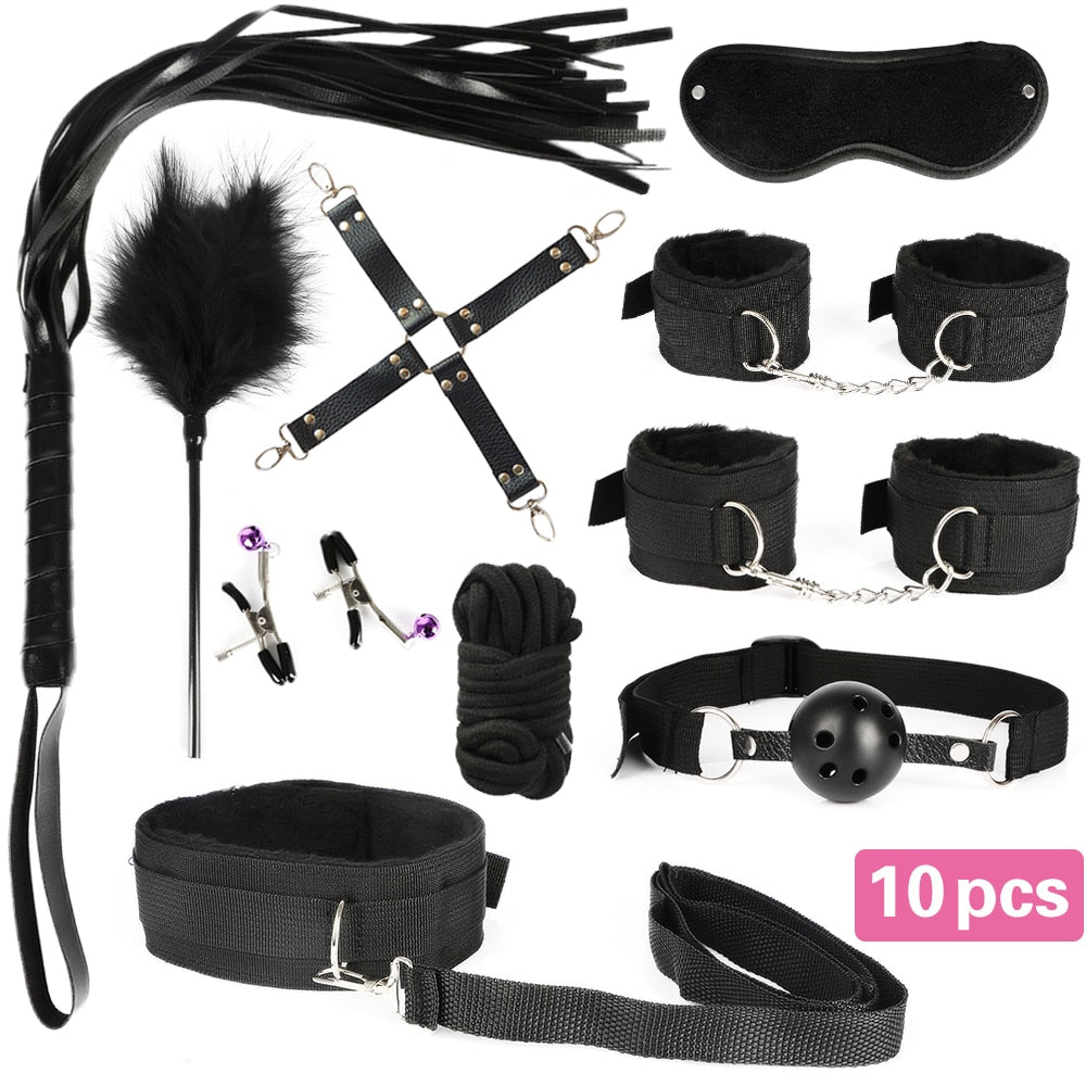 13pcs/set SM Bondage Restraint G Spot Vibrators Adult Game Props  Women Sex Toy Noylon Handcuffs Clit Stimulator Adult Sex Shop - buysextoyth