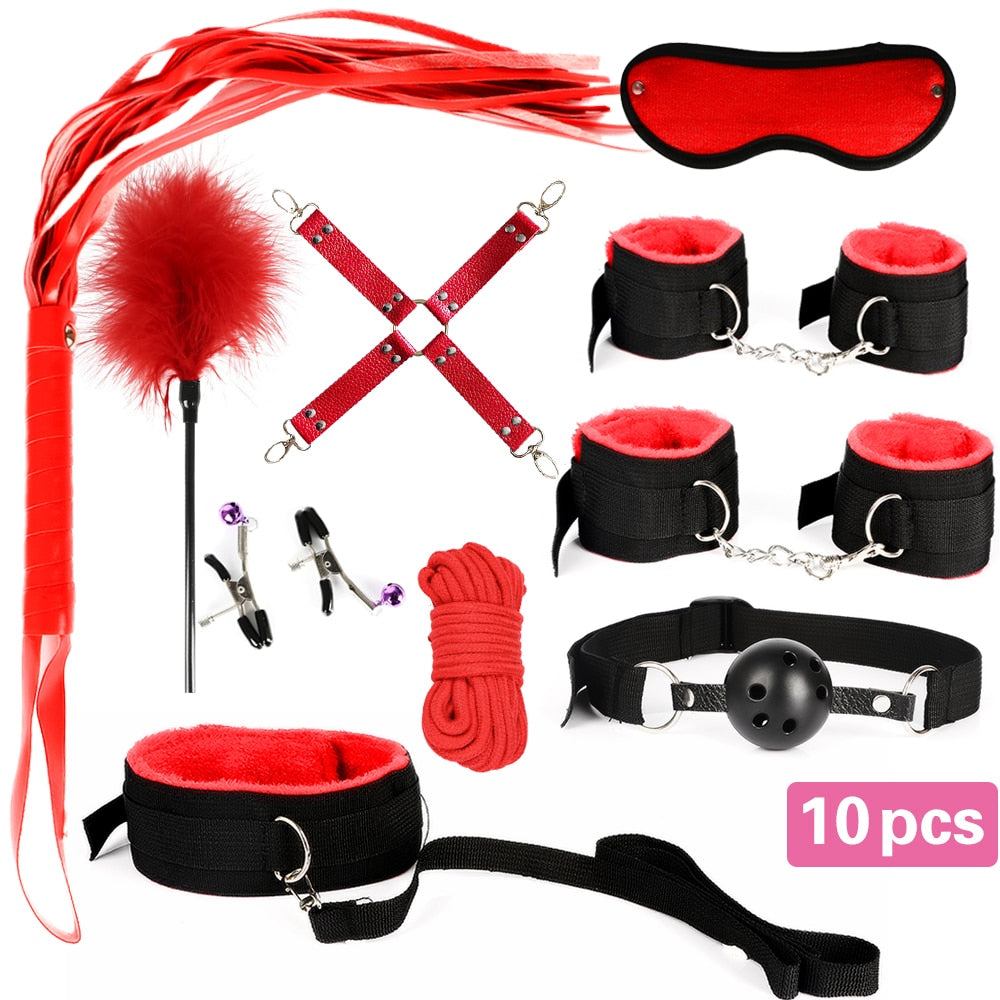 13pcs/set SM Bondage Restraint G Spot Vibrators Adult Game Props  Women Sex Toy Noylon Handcuffs Clit Stimulator Adult Sex Shop - buysextoyth