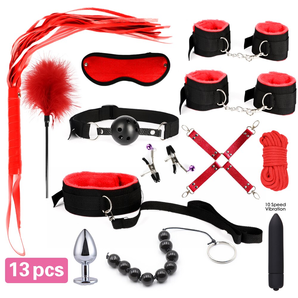 13pcs/set SM Bondage Restraint G Spot Vibrators Adult Game Props  Women Sex Toy Noylon Handcuffs Clit Stimulator Adult Sex Shop - buysextoyth