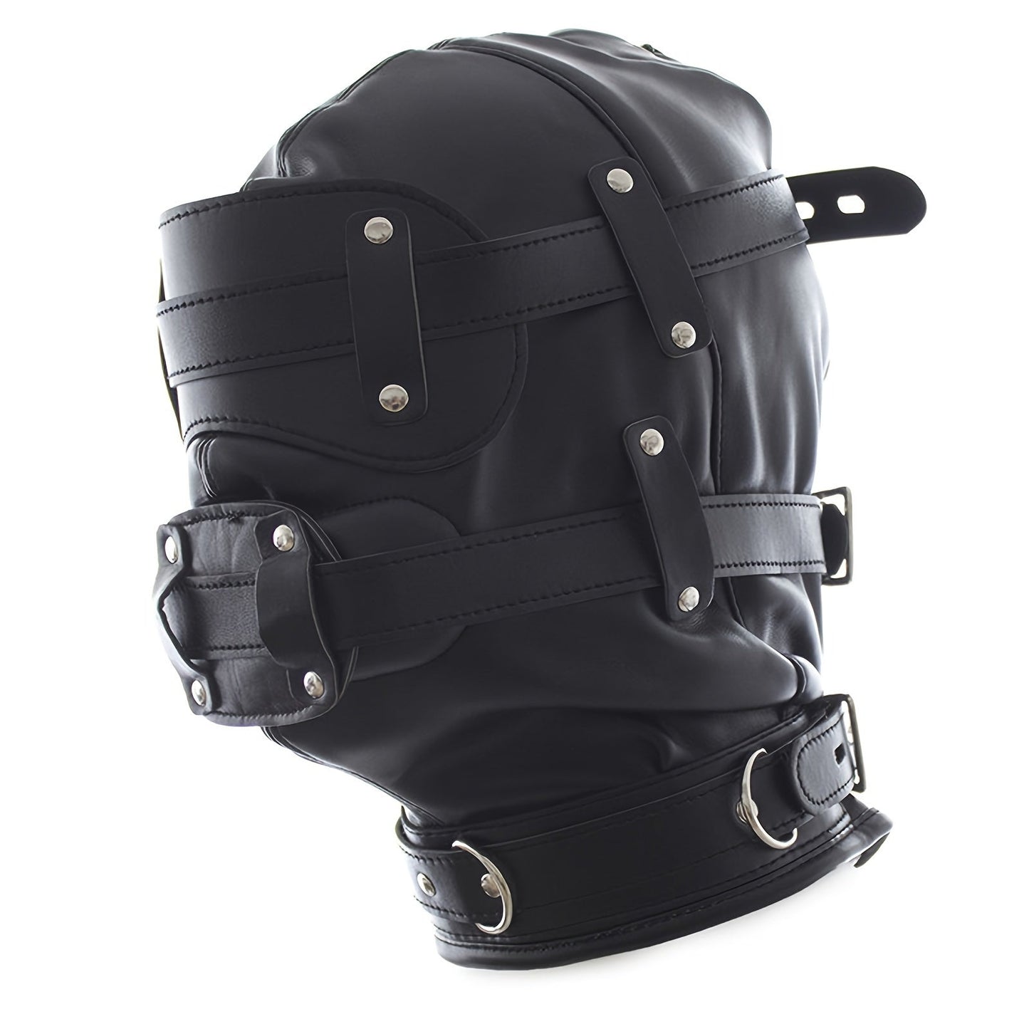 Black Leather BDSM Head Hood with Removable Blindfold And Dildos Mouthpiece Gag - Adult Sex Toy. SM Bondage Accessories Valentine'S Day Gift - buysextoyth
