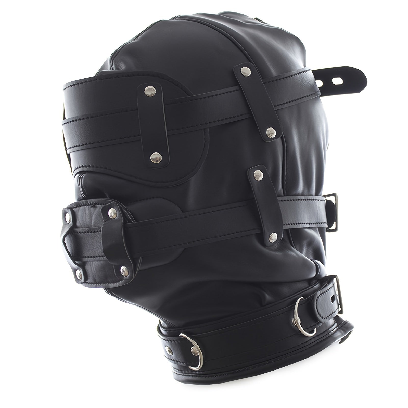 Black Leather BDSM Head Hood with Removable Blindfold And Dildos Mouthpiece Gag - Adult Sex Toy. SM Bondage Accessories Valentine'S Day Gift - buysextoyth
