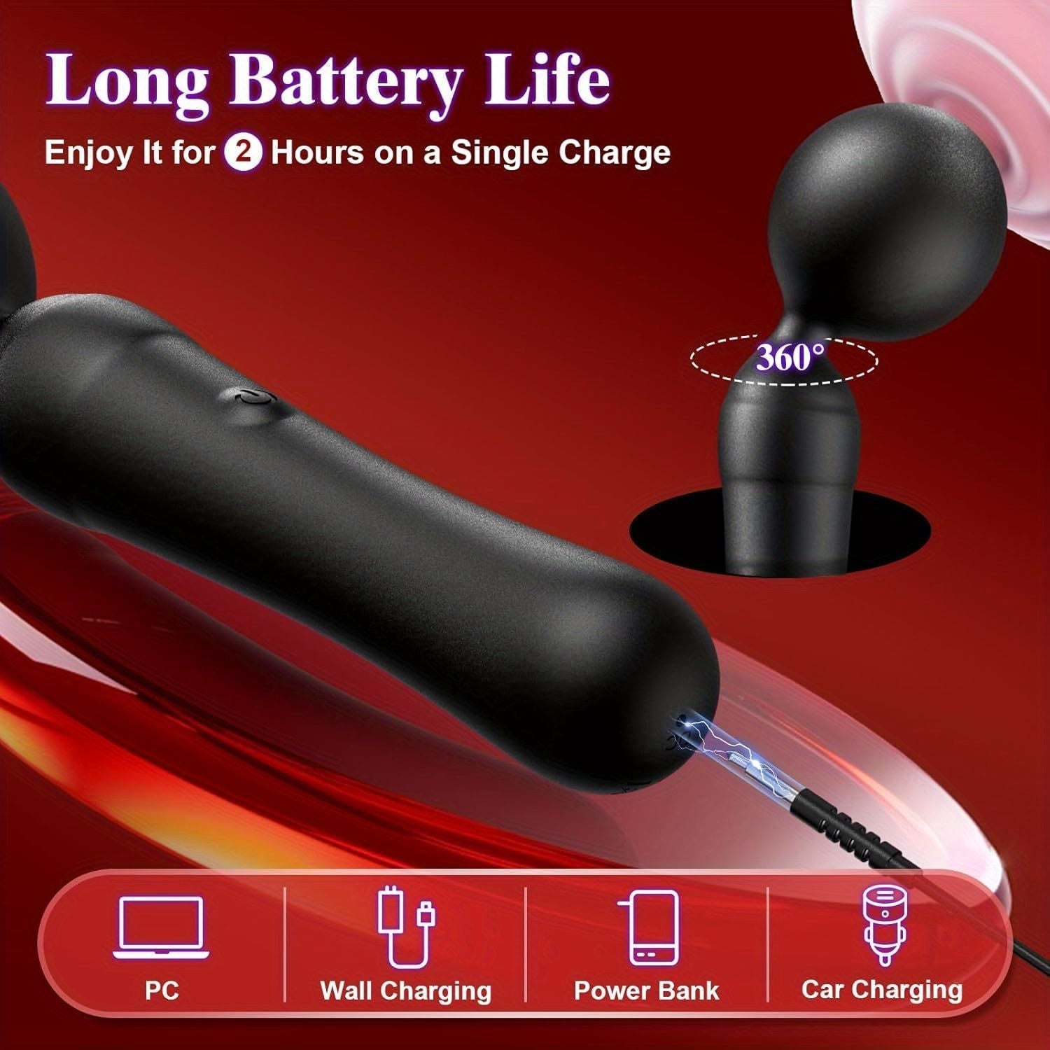 AV Wand Vibrator Handheld Magic Cordless Massager. Full Silicone Waterproof Vibrator Women Sex Toys for Clitoral Nipple Massage. Rechargeable Quiet Powerful Adult Sex Toys & Games for Couple Pleasure - buysextoyth