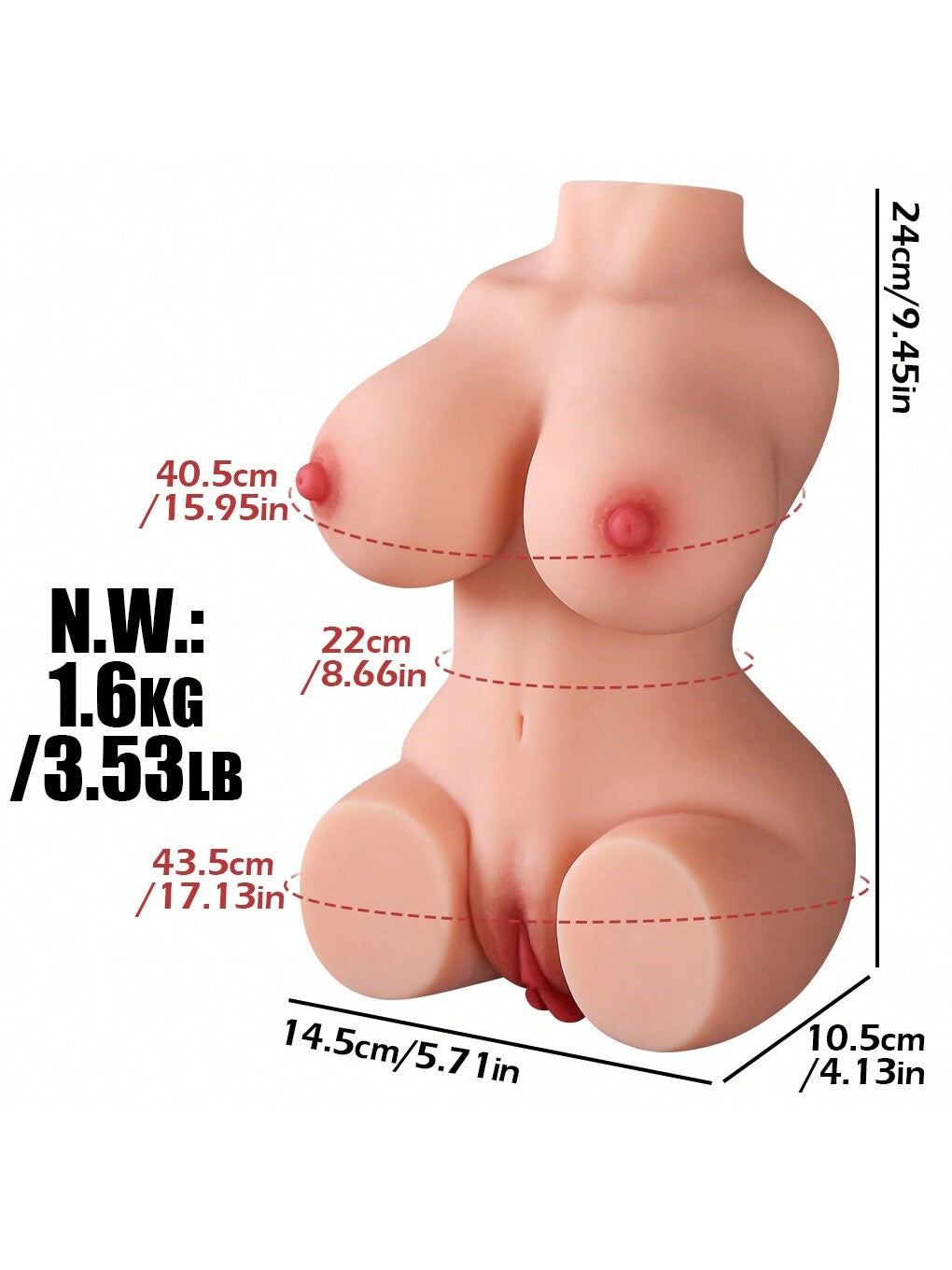 3in1 Sex Doll Male Masturbator TPE With Realistic Boobs Vagina And Anal Torso Love Dolls Pocket Pussy 1.6KG Pocket Pussy For Men Masturbation - buysextoyth