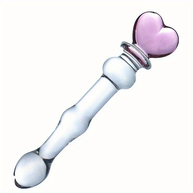 Sophisticated Elegant Pink Heart-Embellished Glass Stirring Rod - Female Sex Toys Anal Toys - buysextoyth