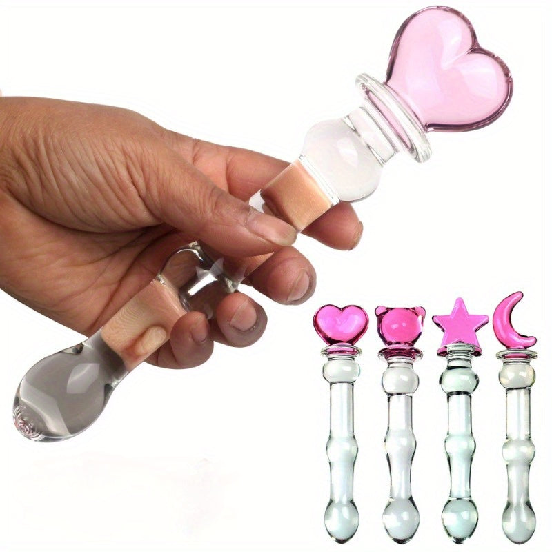 Sophisticated Elegant Pink Heart-Embellished Glass Stirring Rod - Female Sex Toys Anal Toys - buysextoyth