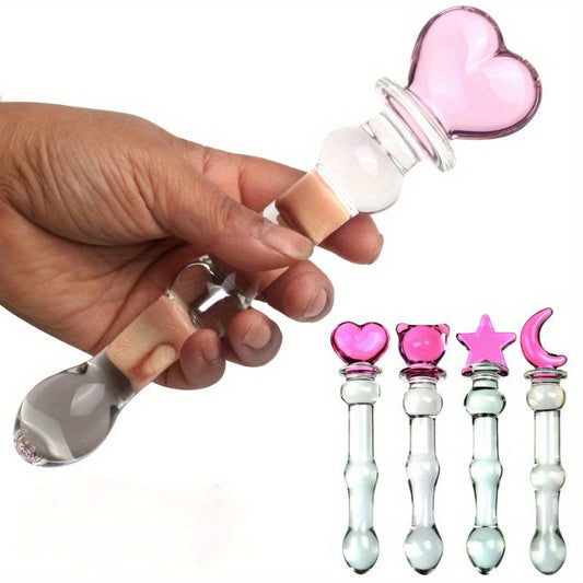 Sophisticated Elegant Pink Heart-Embellished Glass Stirring Rod - Female Sex Toys Anal Toys - buysextoyth