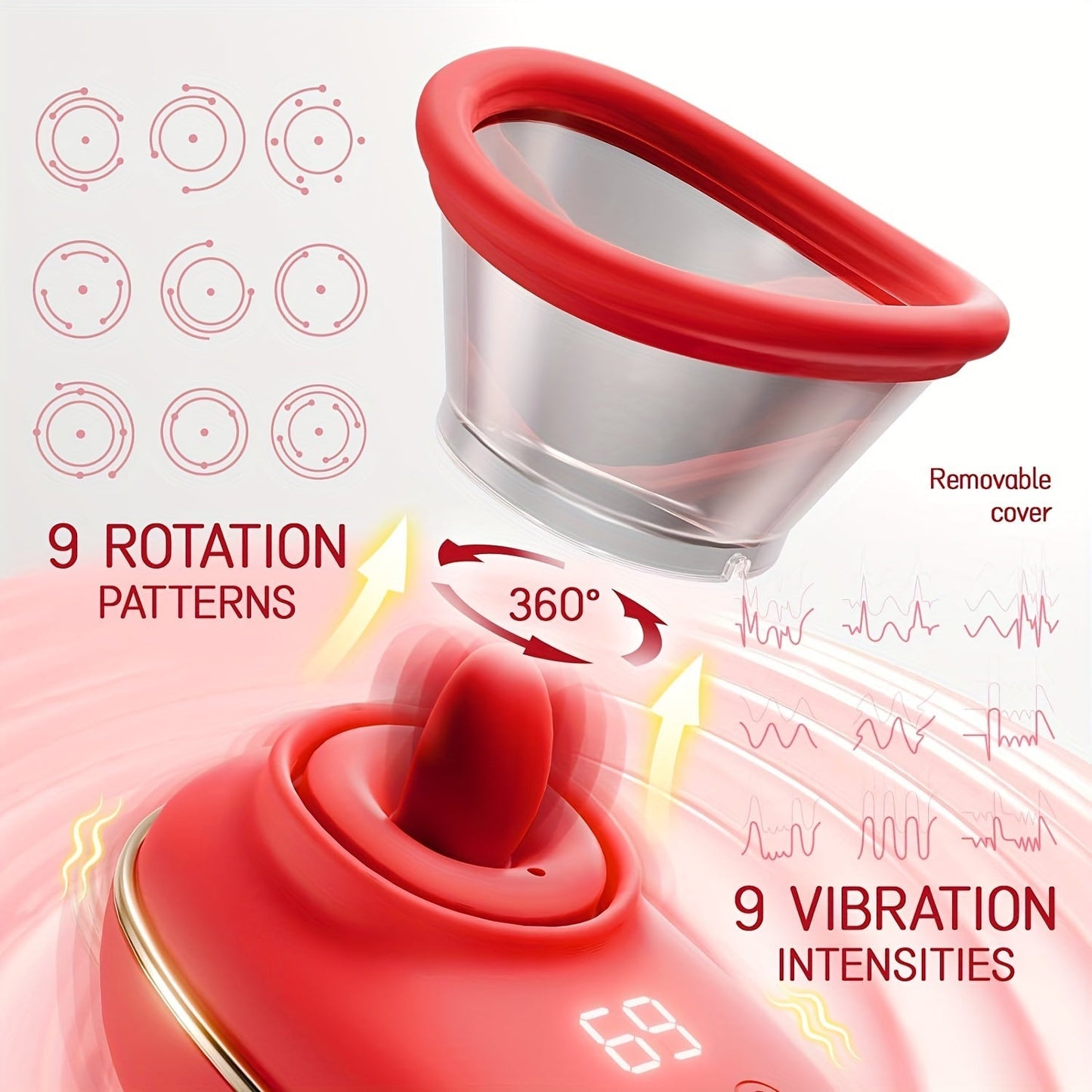 Rose Massager 9 Frequency Vibration. 9 Frequency Tongue Licking. 3 Frequency Sucking. Adult Female Masturbation Sex Toy - buysextoyth