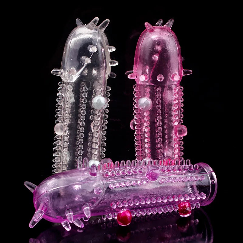 1PC Reusable Pearl Crystal Delay Enlargement Condom Wave Point Penis Extension Sleeves For Man Adult Intimate Goods Cock Ring - buysextoyth