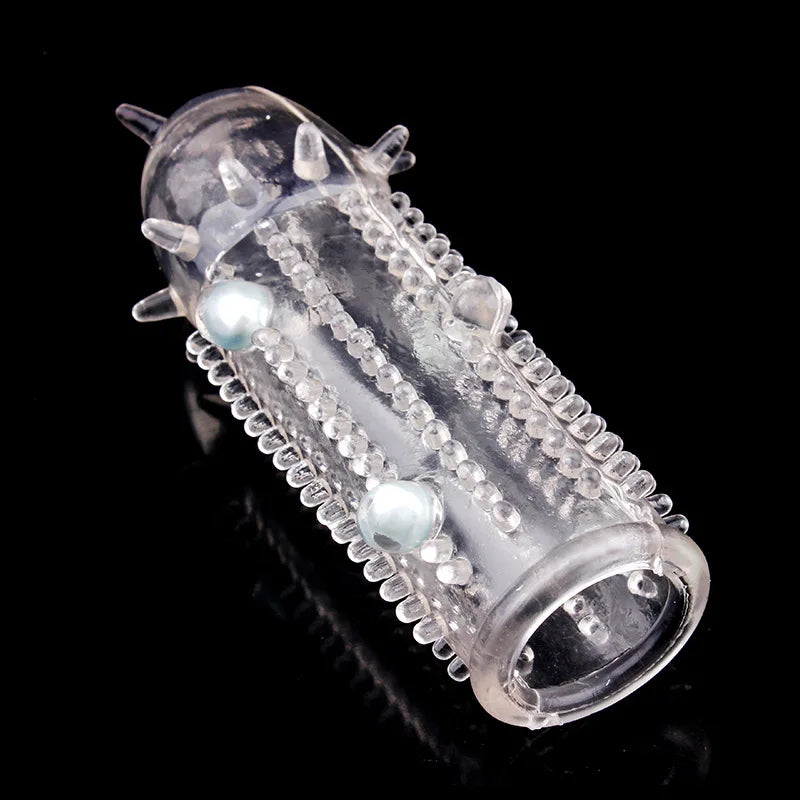 1PC Reusable Pearl Crystal Delay Enlargement Condom Wave Point Penis Extension Sleeves For Man Adult Intimate Goods Cock Ring - buysextoyth