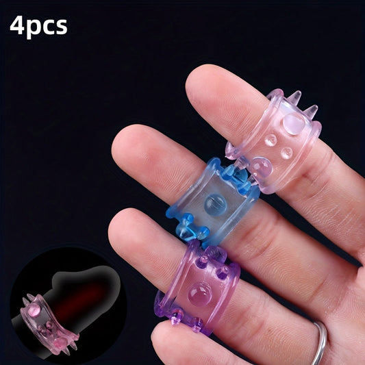 4pcs TPE Soft Penis Locking Ring Couple Sex Toys Transparent Crystal Ring Sperm Retention Barbed Penis Ring Adult Products - buysextoyth