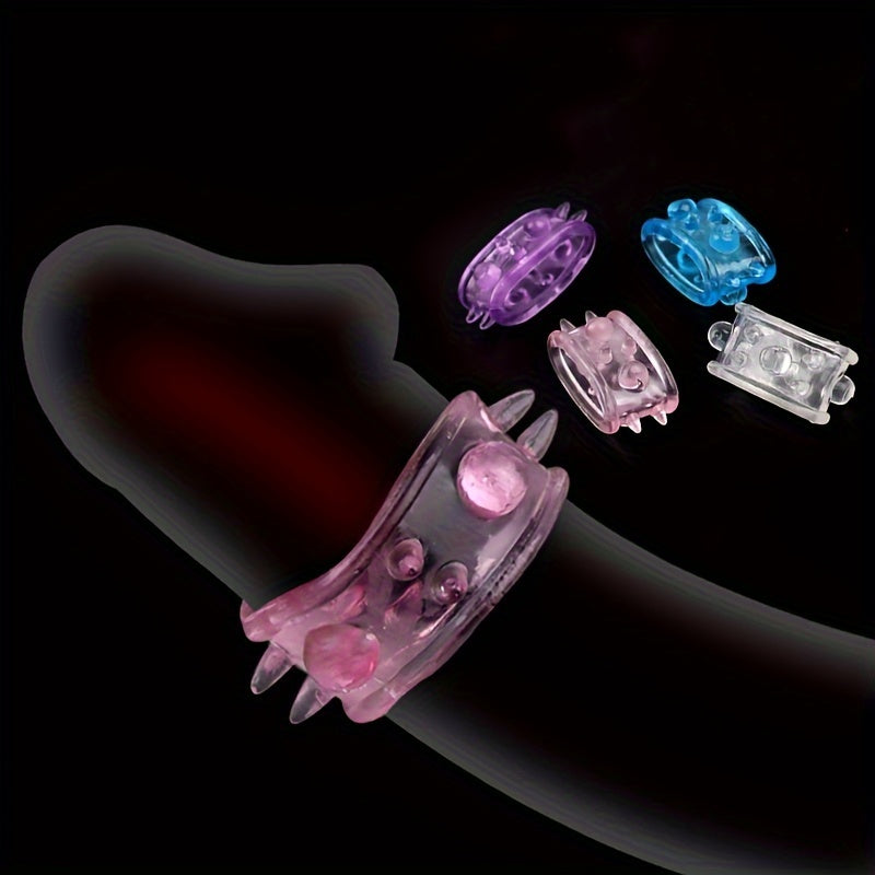 4pcs TPE Soft Penis Locking Ring Couple Sex Toys Transparent Crystal Ring Sperm Retention Barbed Penis Ring Adult Products - buysextoyth