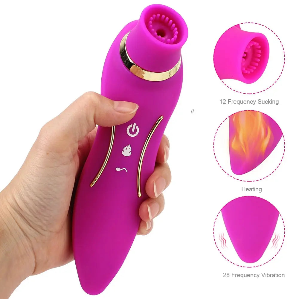 2 In 1 Heating Nipple Sucker Vibrator Dildo Vagina Stimulation Vibrating Strong Suction Dual Head Clitoris Sex Toys for Woman - buysextoyth