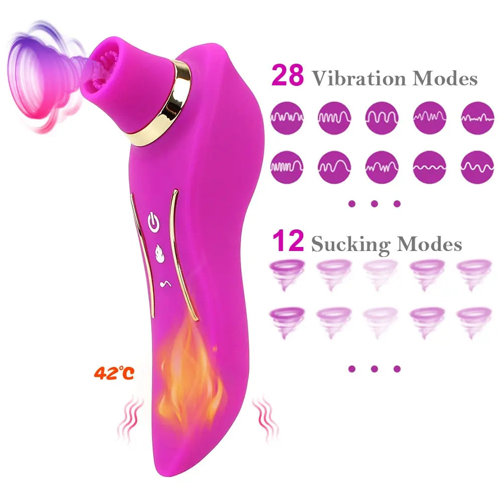 2 In 1 Heating Nipple Sucker Vibrator Dildo Vagina Stimulation Vibrating Strong Suction Dual Head Clitoris Sex Toys for Woman - buysextoyth